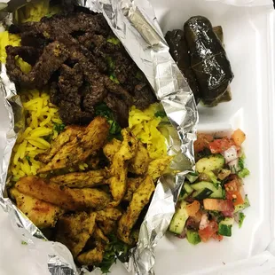 Mmm yum mixed shawarma, dolma &amp; Mediterranean salad