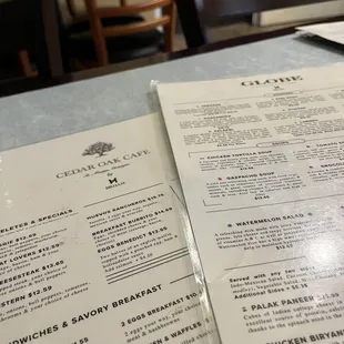 Two different menus/restaurants