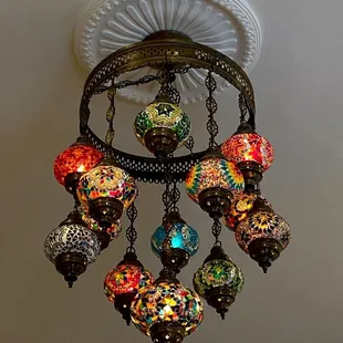 a chandelier hanging from the ceiling