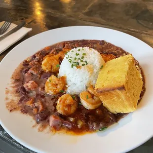 Shrimp red beans and rice, a regular entree item (my fave)