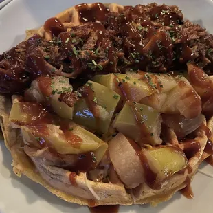 That pulled pork with apples over waffle--another special