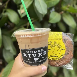 Brown sugar cinnamon iced latte &amp; PB chocolate chip cookie