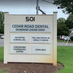 Cedar Road Dental Street Sign