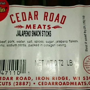 a label for cedar road meats