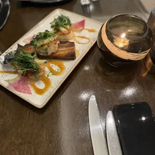 Scallops with pork belly