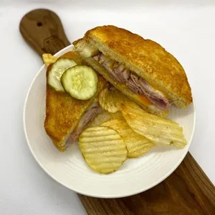 a sandwich and chips