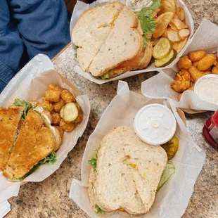 Sandwiches and cheese curds