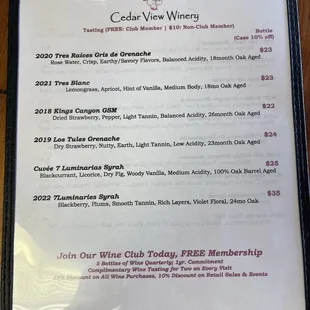 Tasting menu