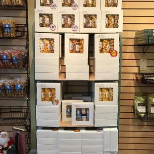 a display of boxes of popcorn