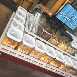 Free samples! Tons of yummy flavors