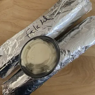 Chicken shawarma wrap and falafel wrap and garlic sauce to top it off