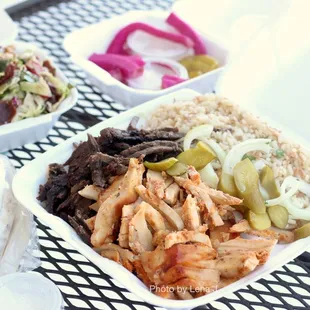 Shawarma combo ($17.95) - 1/2 chicken and 1/2 shawarma (comes w/ rice and salad). Super dry :(