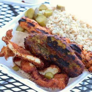 Chicken trio ($19.95) - tawook, cream chops, chicken kafta (comes w/ rice and salad) Good!