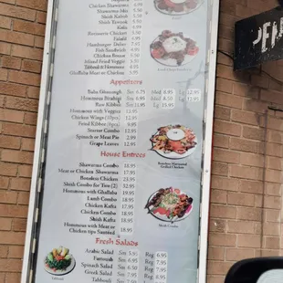 a menu on the side of a building