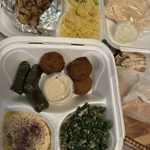Shawarma plate veggie plate kofte wrap Pistachio Baklava