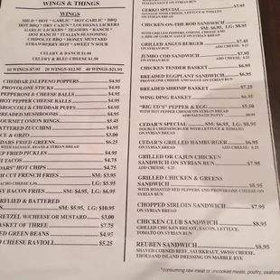 the menu for the restaurant