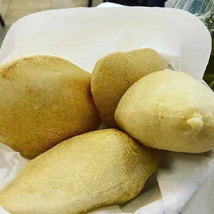 a basket of bread rolls