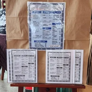 The menu...