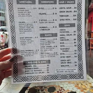 menu