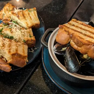 P.E.I Mussels and Grilled Bread with Herbs &amp; Cheese