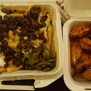 Carne Asada Fries and Hot Chicken Wings delivered