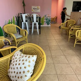 a woman in a pink room