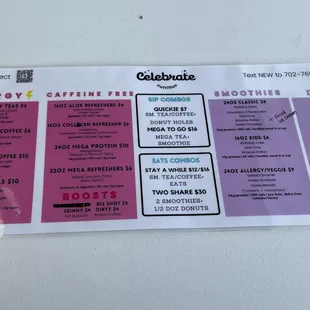 a menu for a cafe