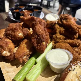 Left naked wings, right house dry rub wings