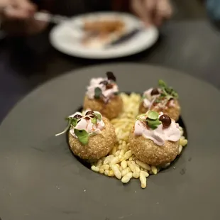 Black currant pani puri - this is a dry appetizer. Usually it comes with water, but this is more a dry thing. Very creative.