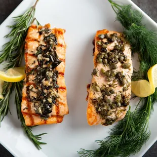 Grilled Rosemary Salmon &amp; Broiled Salmon with capers