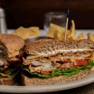 Sammy's Spicy Chicken Sandwich, served with homemade chips and salsa