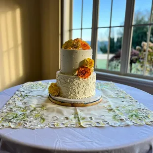 a wedding cake on a table