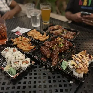 a variety of sushi and rolls