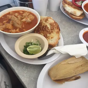 Large menudo with pork tamale
