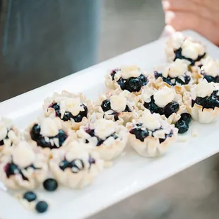 a person holding a white plate with blueberries