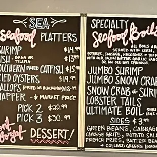 Menu on the board