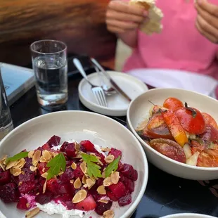 Beet salad; tomato salad. Beet salad was delicious! Tomato salad was also very fresh