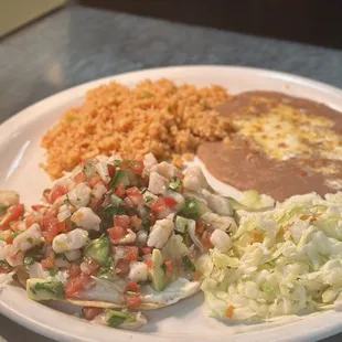 Our fresh ceviche tostada is light and delicious.