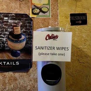 Sanitizing wipes at entry/exit