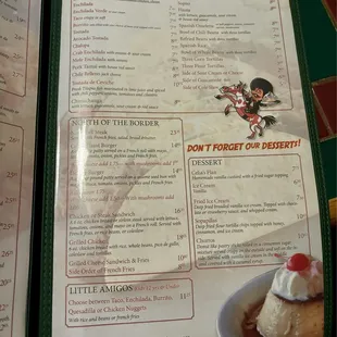 Dessert and kids menu