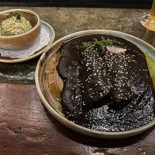 Chicken enchiladas with Oaxaca mole sauce! Yum!