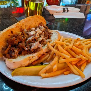 Cheese steak Sandwich and Fries
