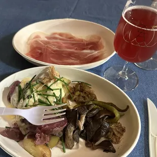 Raclette night - ordered the raclette platter (potatoes, caramelized onions, mushrooms, pickled peppers) with prosciutto