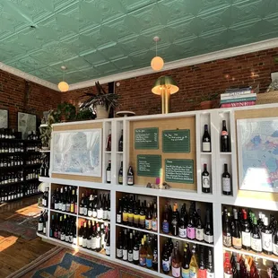 a display of wine bottles