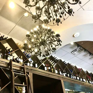 Wine bottles along the wall