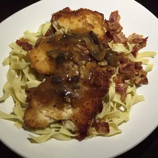 Chicken jaeger schnitzel