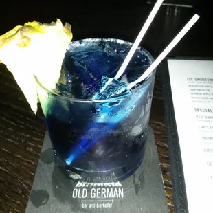 The hasselhoff - "blueberry vodka, blueberry schnapps, blue curacao, sprite, cranberry $7" - Old German menu