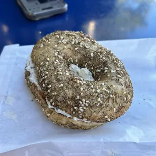 Zaatar bagel with caper cream cheese