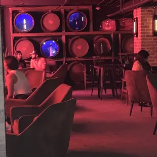 wine barrels in the background