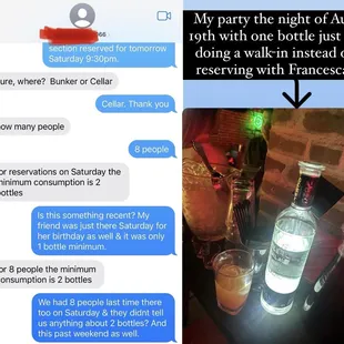 Text with manager Francesca on Aug 18th and the picture on the right is me with my section party of 8 on Aug 19th just by doing a walk-in.